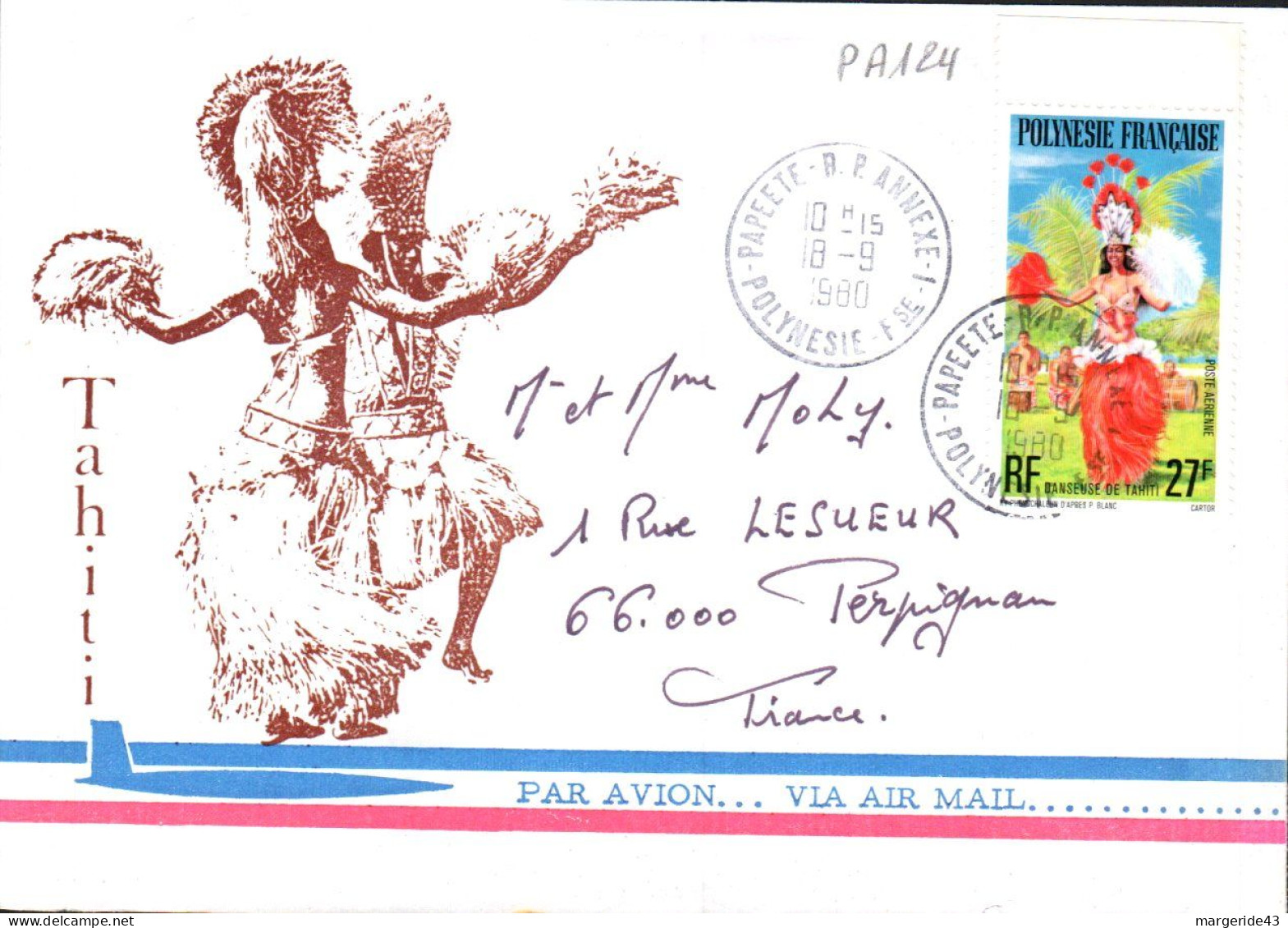 POLYNESIE SEULSUR LETTRE POUR LA FRANCE 1980 - Lettres & Documents