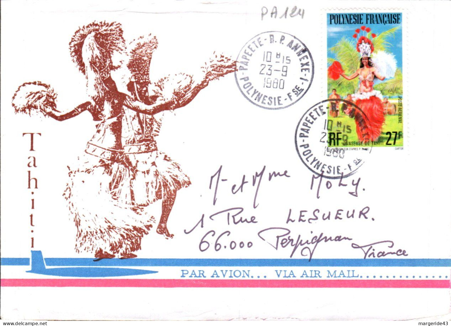 POLYNESIE SEULSUR LETTRE POUR LA FRANCE 1980 - Briefe U. Dokumente