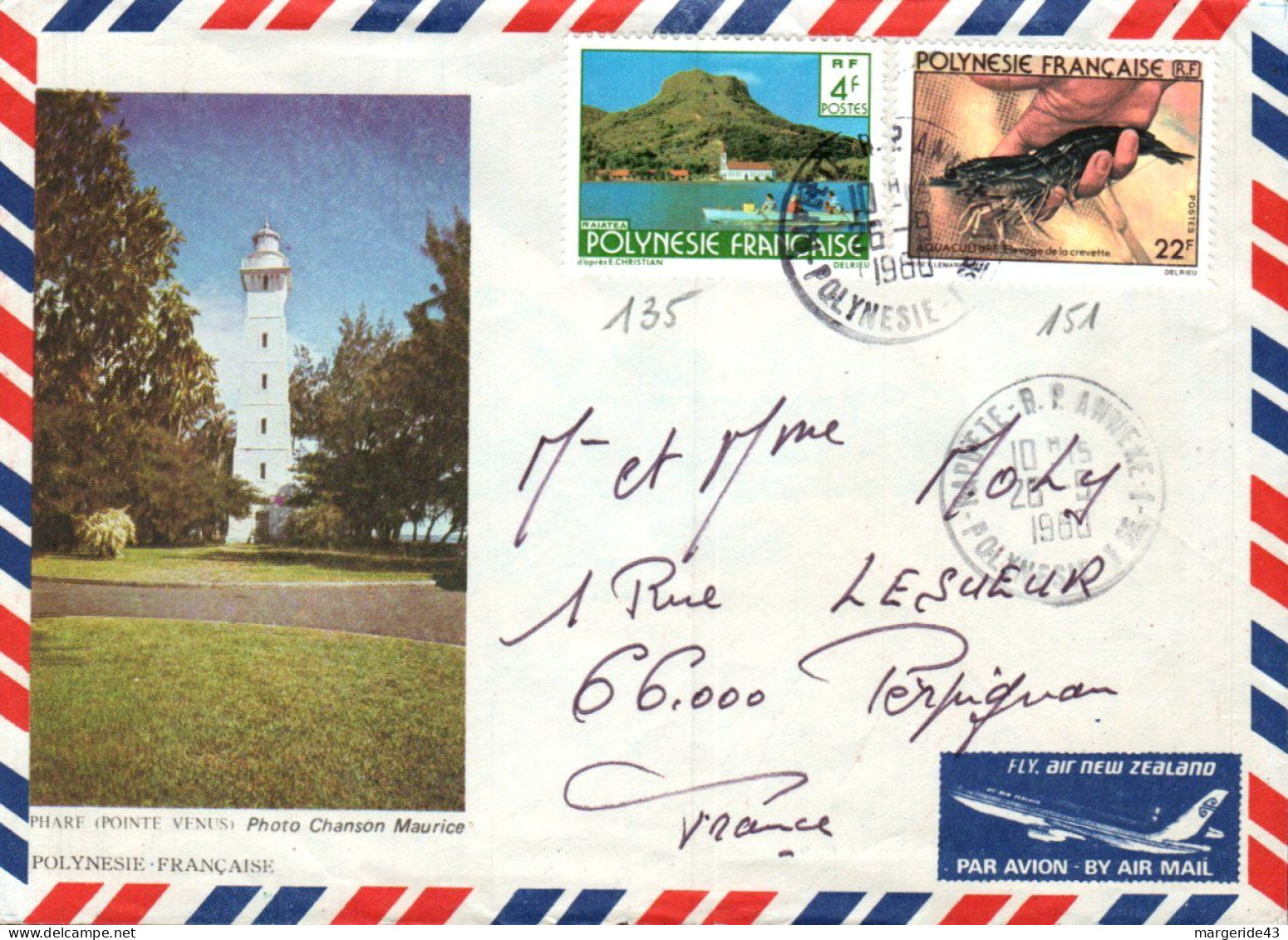 POLYNESIE AFFRANCHISSEMENT COMPOSE SUR LETTRE POUR LA FRANCE 1980 - Storia Postale