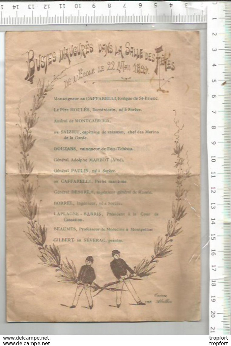 RU // Vintage Old French Paper Programm // Programme Fetes De SOREZE 1899 / Messe Gym Boxe ECOLE De SOREZE - Programme