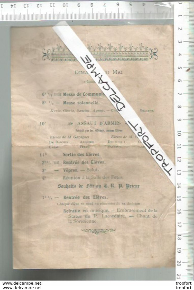RU // Vintage Old French Paper Programm // Programme Fetes De SOREZE 1899 / Messe Gym Boxe ECOLE De SOREZE - Programma's