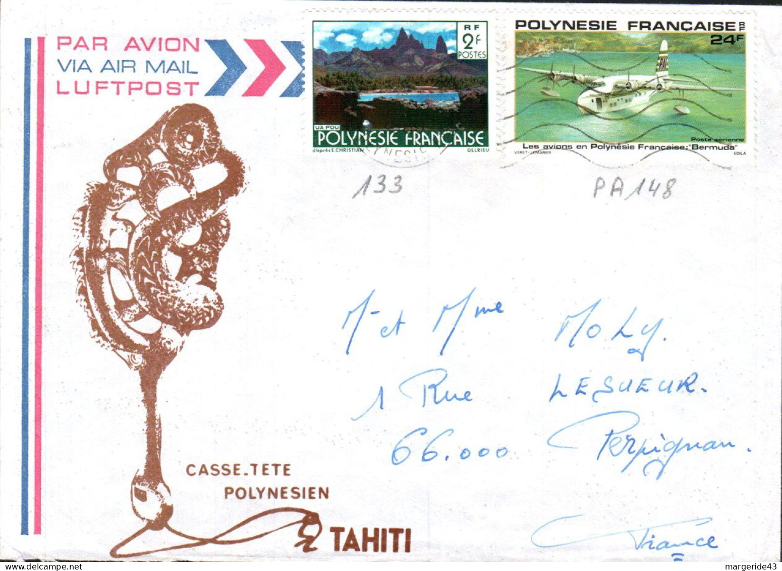 POLYNESIE AFFRANCHISSEMENT COMPOSE SUR LETTRE POUR LA FRANCE 1981 - Cartas & Documentos