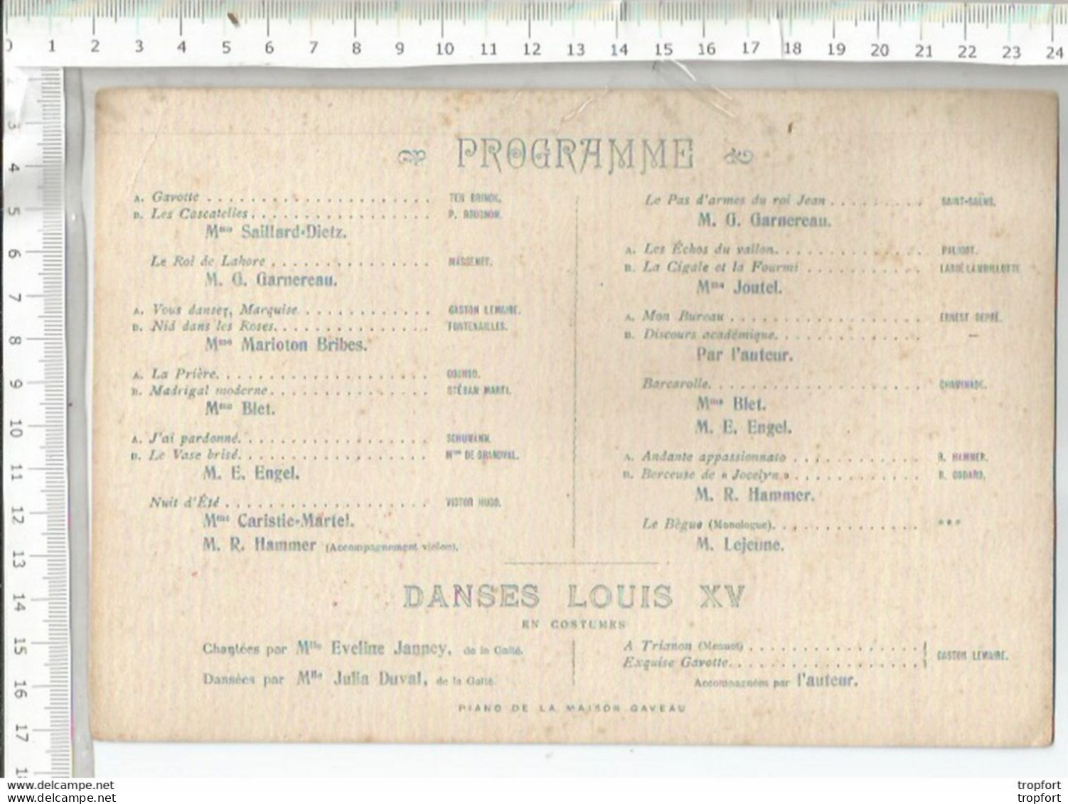 RU // French Vintage // à Saisir ! Old Paper Newspaper // Programme 1900 Danse LOUIS XV Musique / Program - Programmes