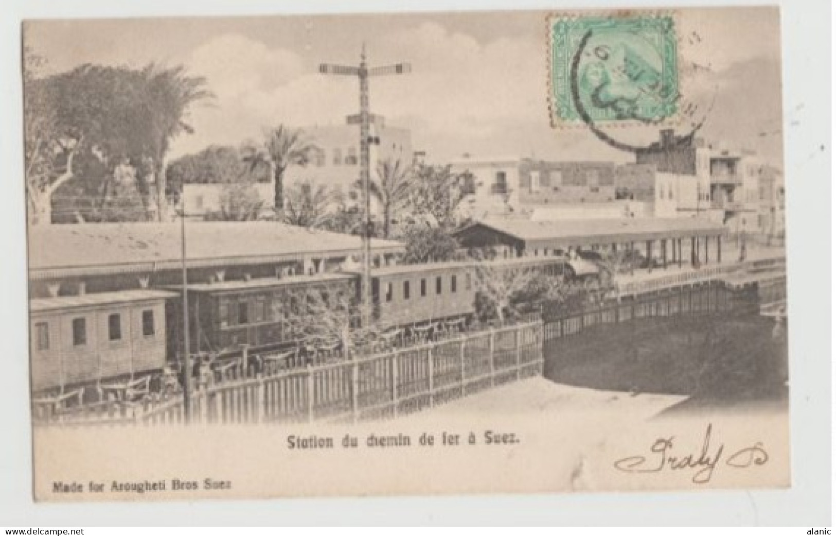 CPA-Divisée-EGYPTE- STATION DU CHEMIN DE FER A SUEZ-TBE-Circulée-pour La France -1905 - Sues