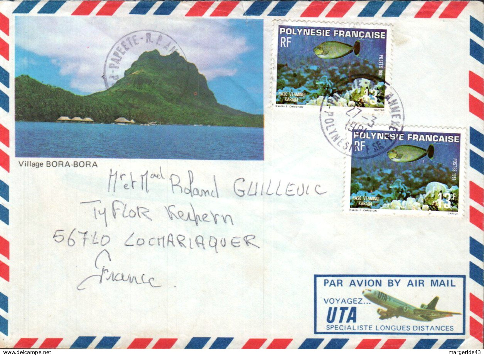 POLYNESIE AFFRANCHISSEMENT COMPOSE SUR LETTRE POUR LA FRANCE 1981 - Lettres & Documents