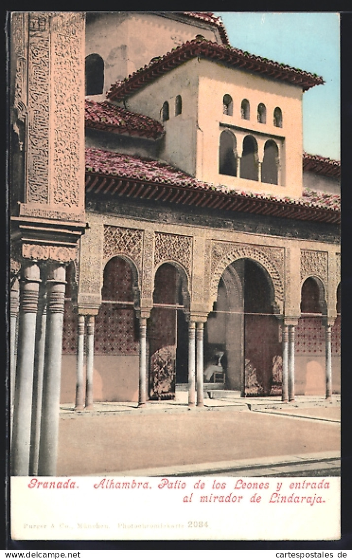Postal Granada, Alhambra, Patio De Los Leones Y Entrada Al Mirador De Lindaraja  - Granada