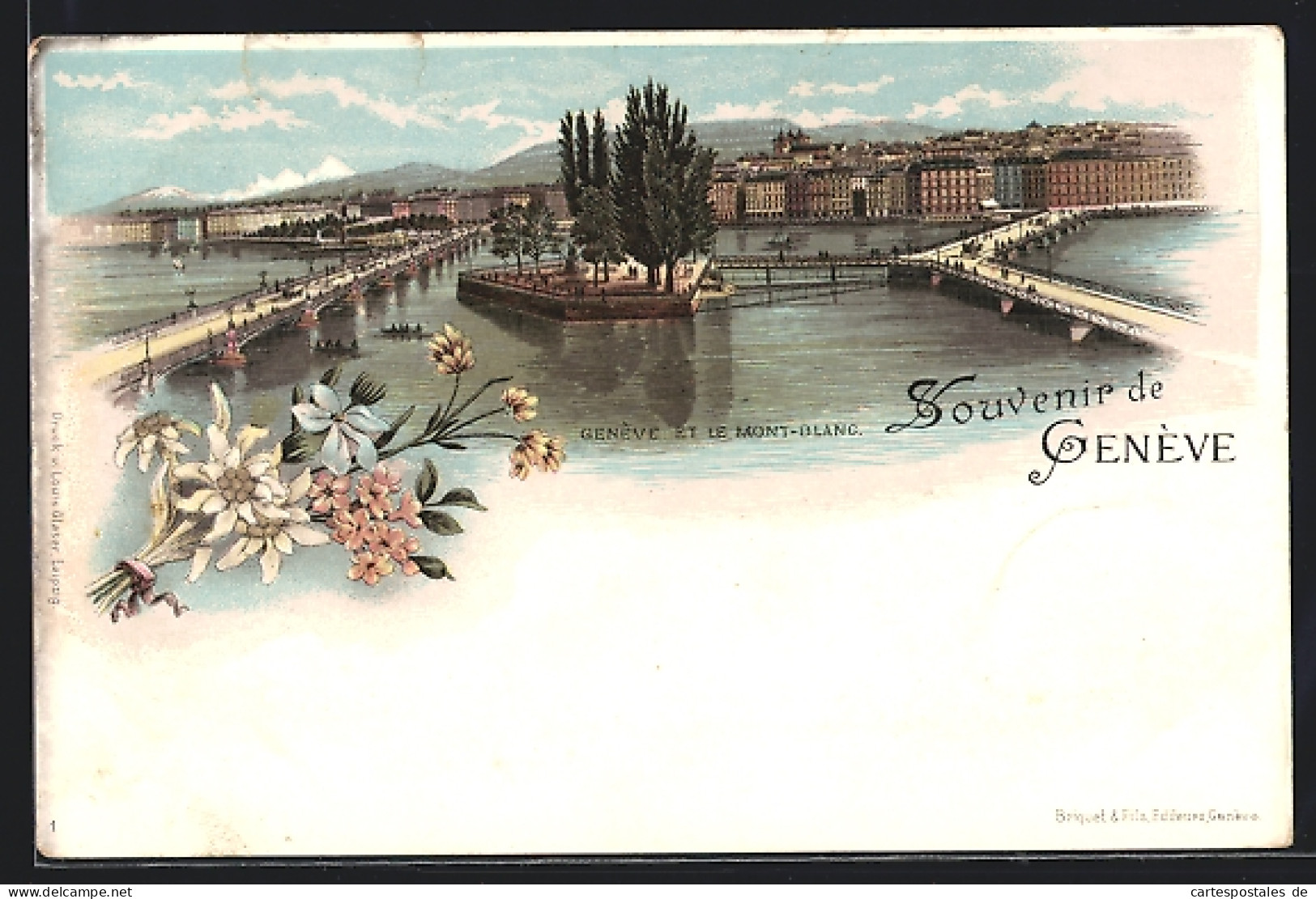 Lithographie Genève, Ville Et Le Mont Blanc  - Genève