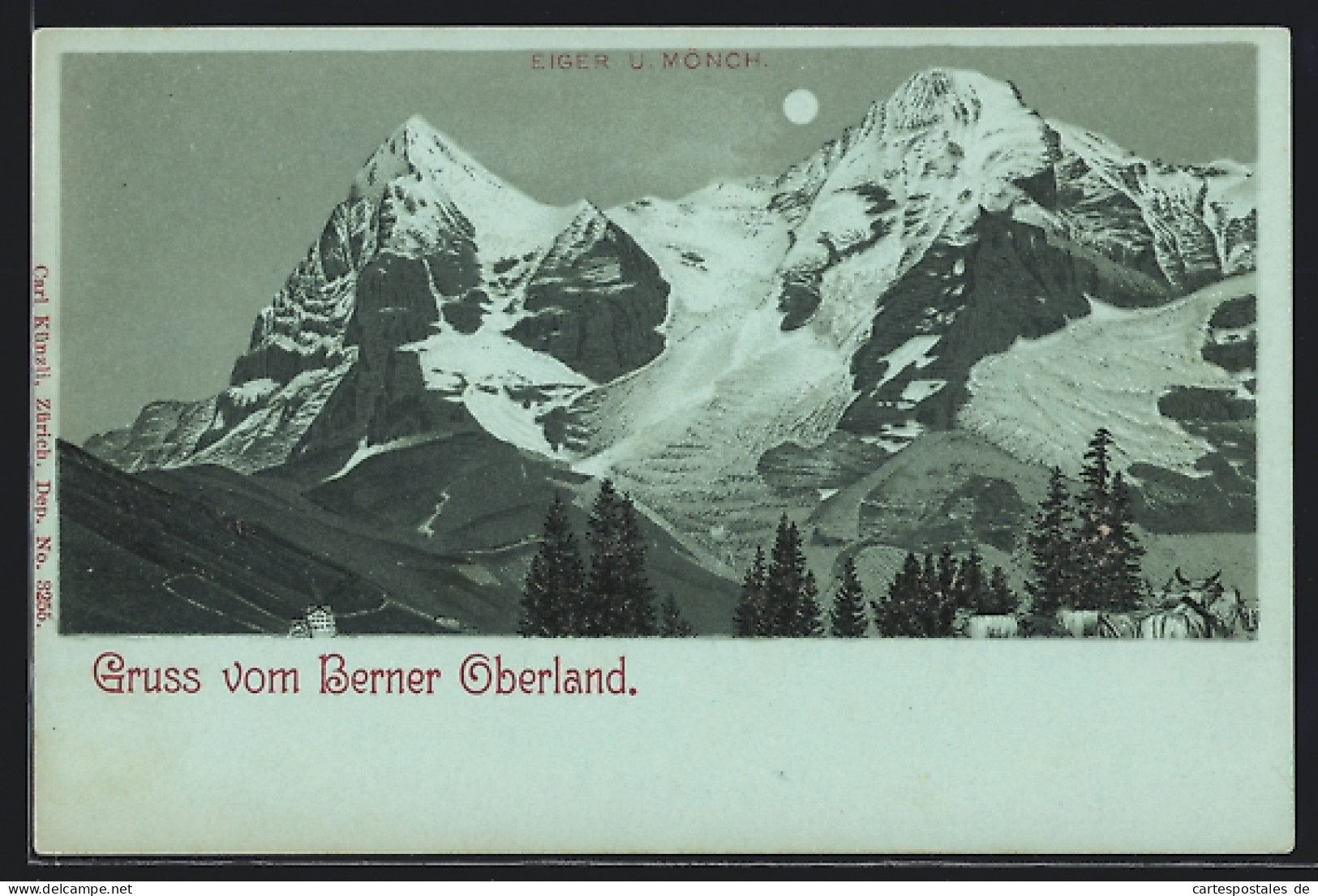 Mondschein-Lithographie Berner Oberland, Eiger Und Mönch  - Bern