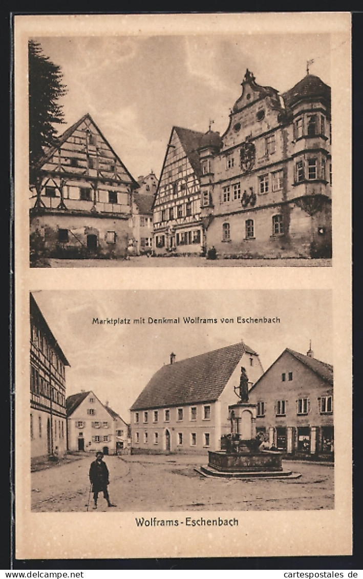 AK Wolframs-Eschenbach, Marktplatz Mit Denkmal Wolframs Von Eschenbach  - Autres & Non Classés