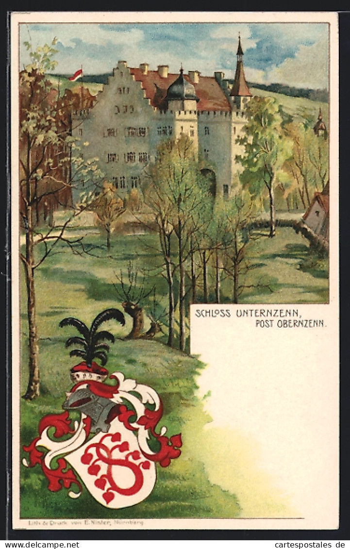 Lithographie Obernzenn, Blick Auf Das Schloss Unterzenn  - Autres & Non Classés