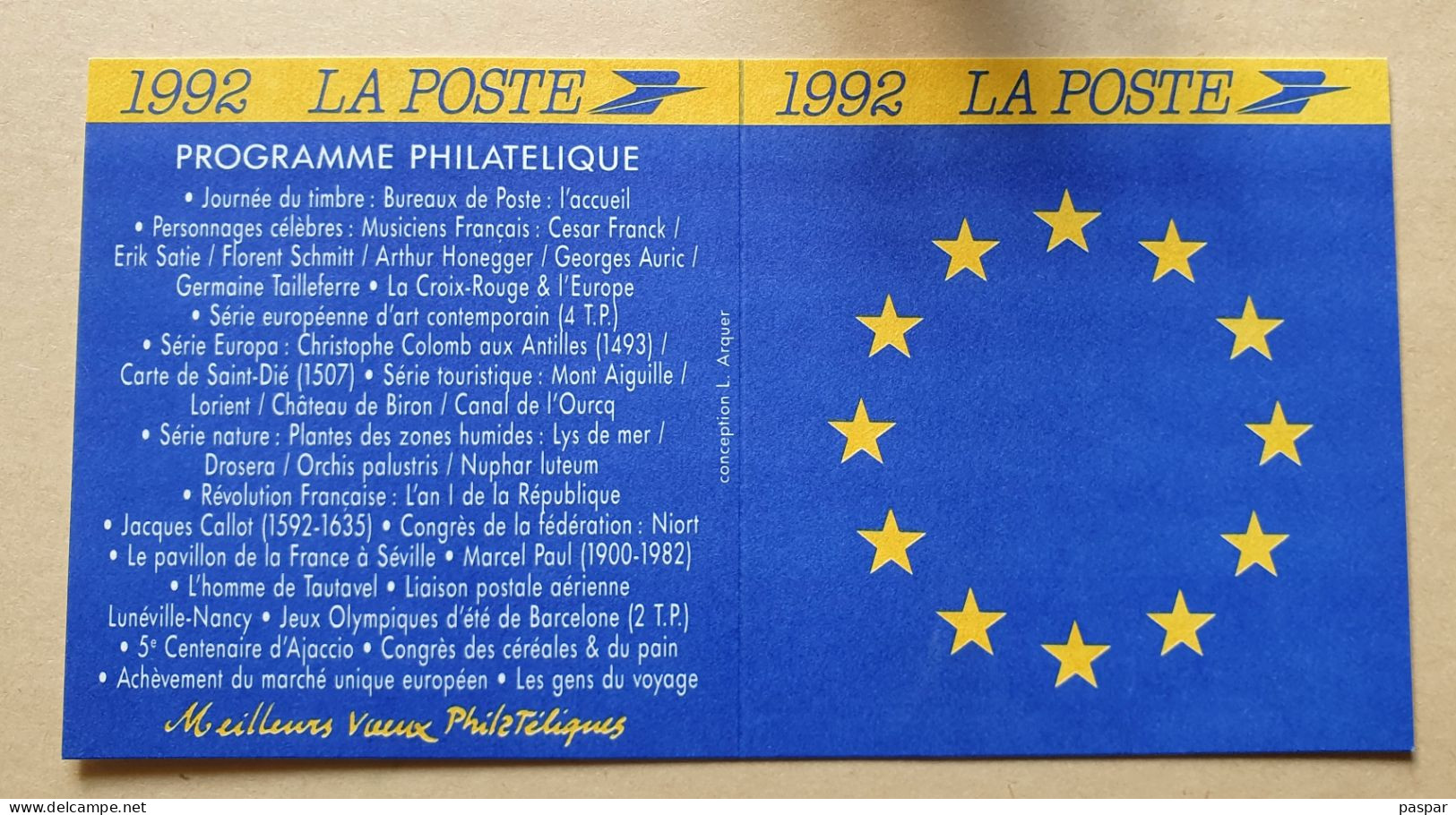 Calendrier Prévisionnel Des émissions Philatéliques 1992 - La Poste - Documenten Van De Post