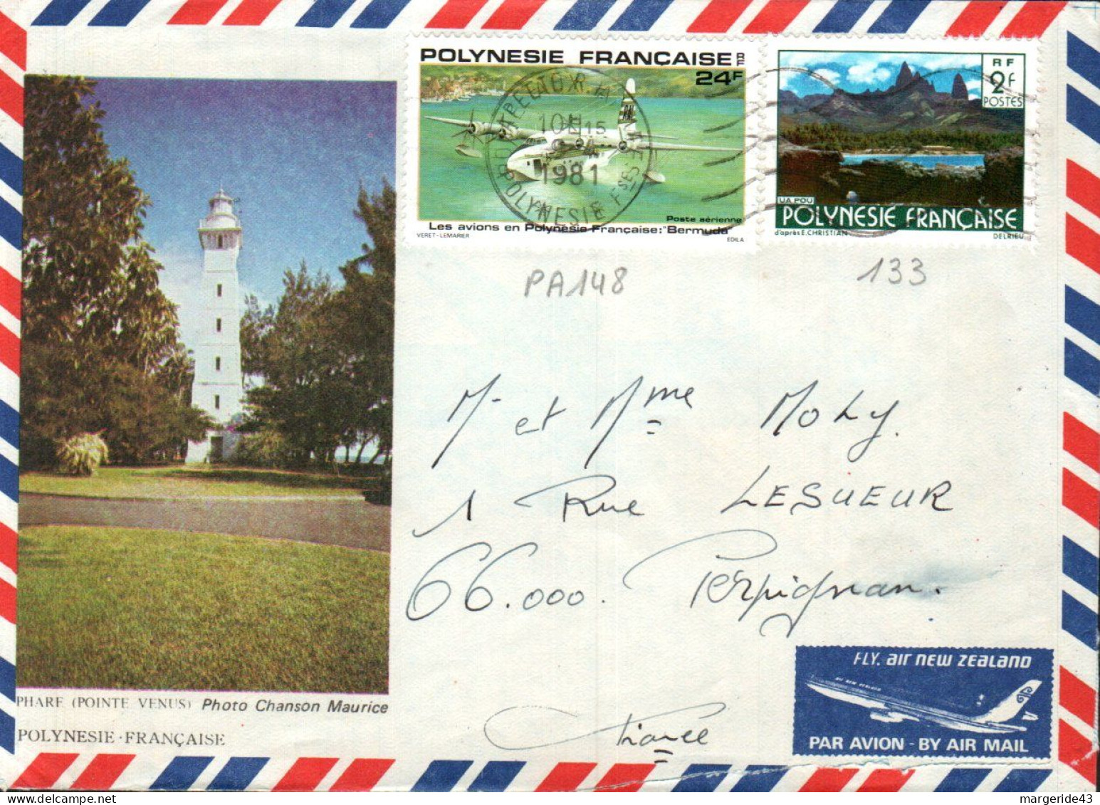 POLYNESIE AFFRANCHISSEMENT COMPOSE SUR LETTRE POUR LA FRANCE 1981 - Storia Postale