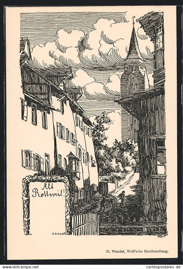 Künstler-AK Alt-Rottweil, Blick In Die Hochthurmgasse  - Rottweil