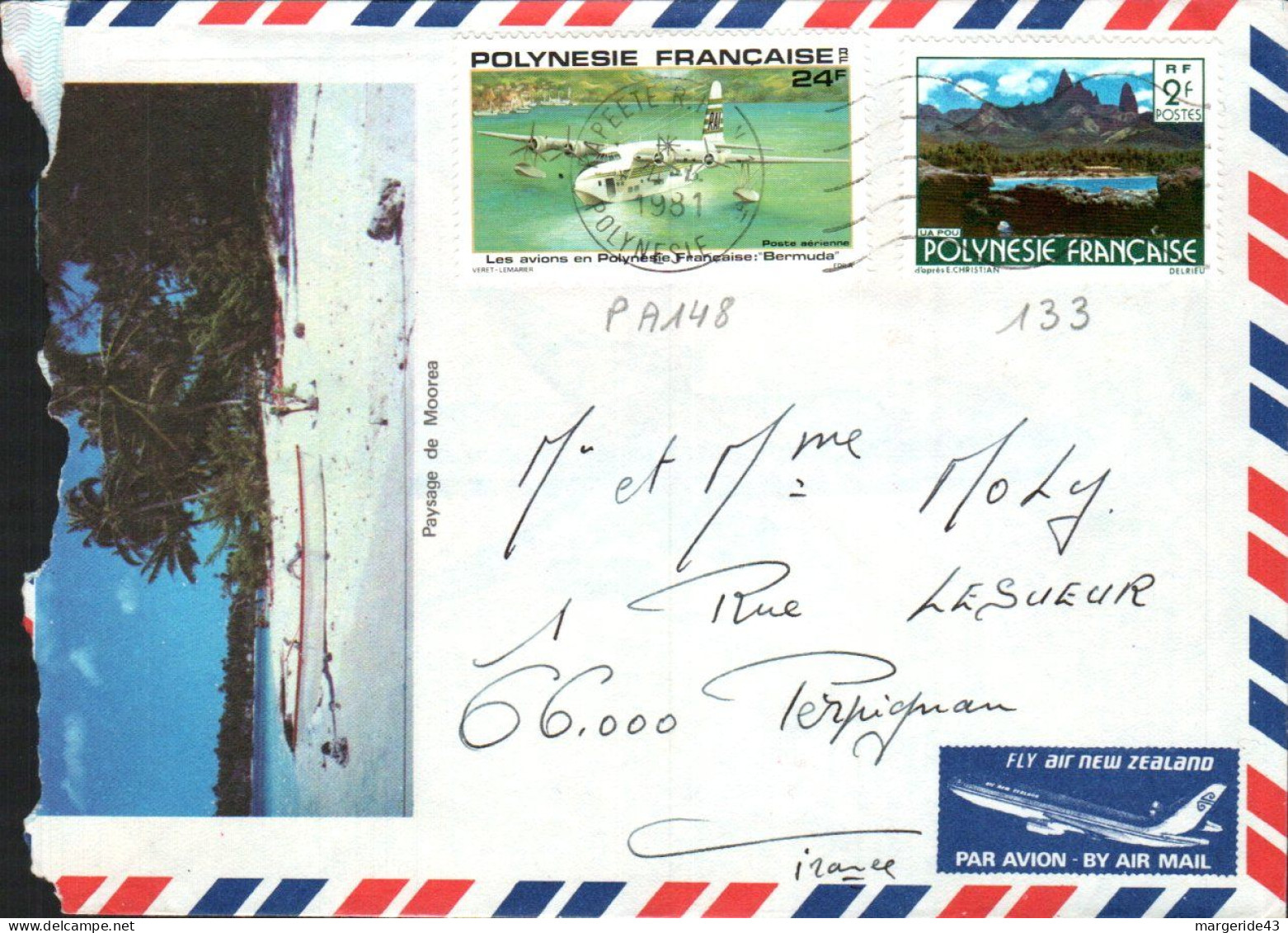 POLYNESIE AFFRANCHISSEMENT COMPOSE SUR LETTRE POUR LA FRANCE 1981 - Storia Postale