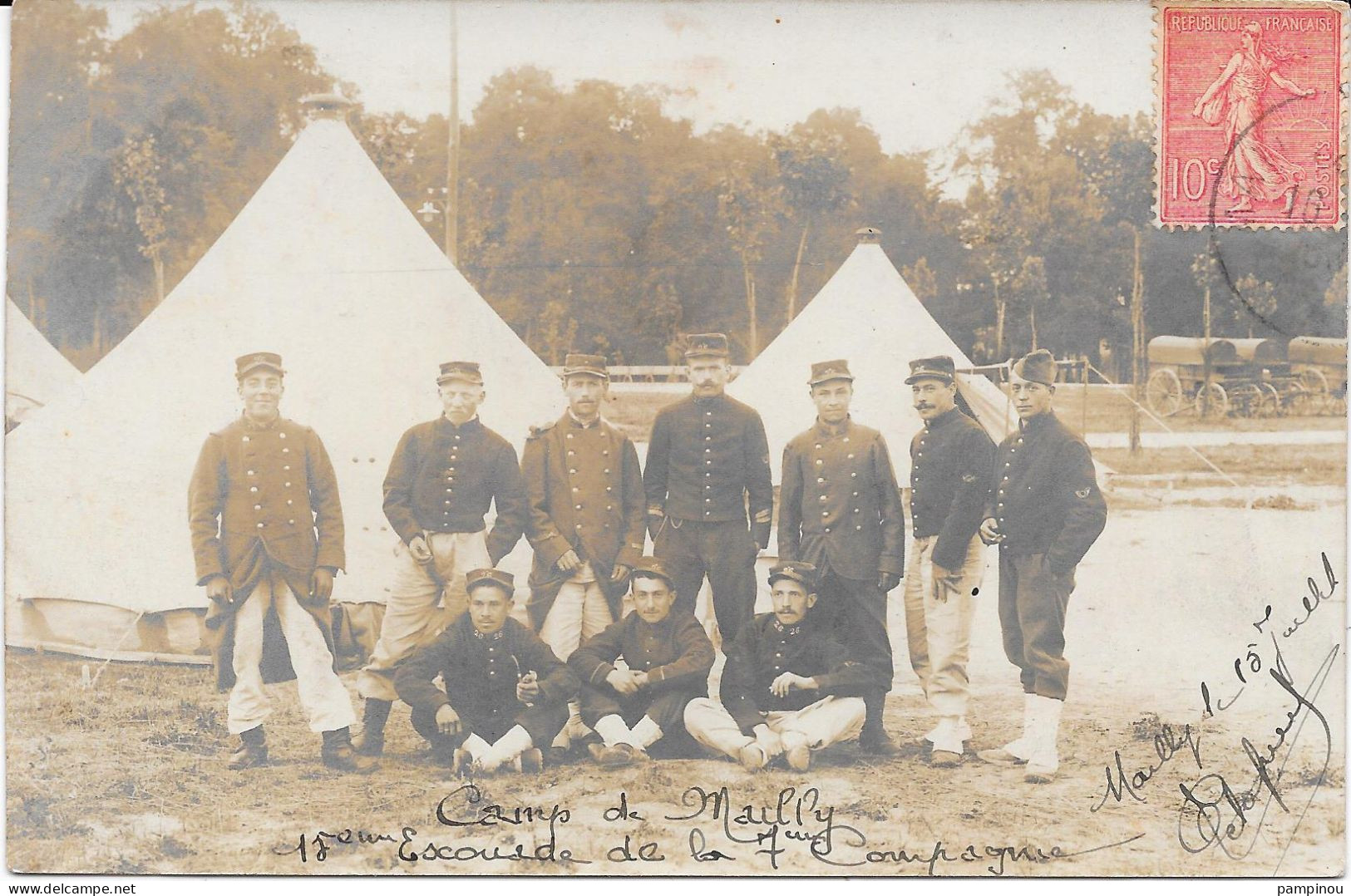 10 MAILLY LE CAMP -  Cpa PHOTO Groupe De Militaires 18ème Escouade, 7ème Compagnie - Mailly-le-Camp