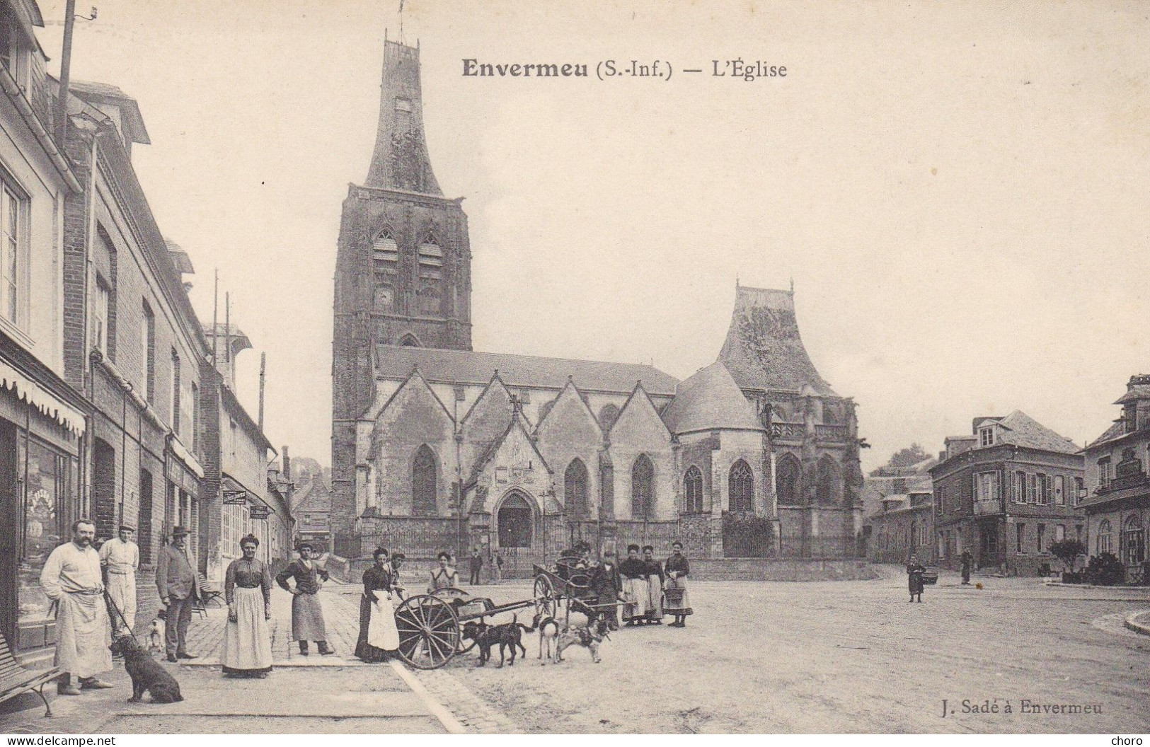 76 - ENVERMEU - L'EGLISE - VOITURE A CHIEN - Envermeu