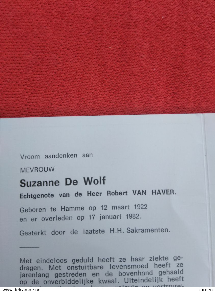 Doodsprentje Suzanne De Wolf / Hamme 12/3/1922 - 17/1/1982 ( Robert Van Haver ) - Religion & Esotérisme