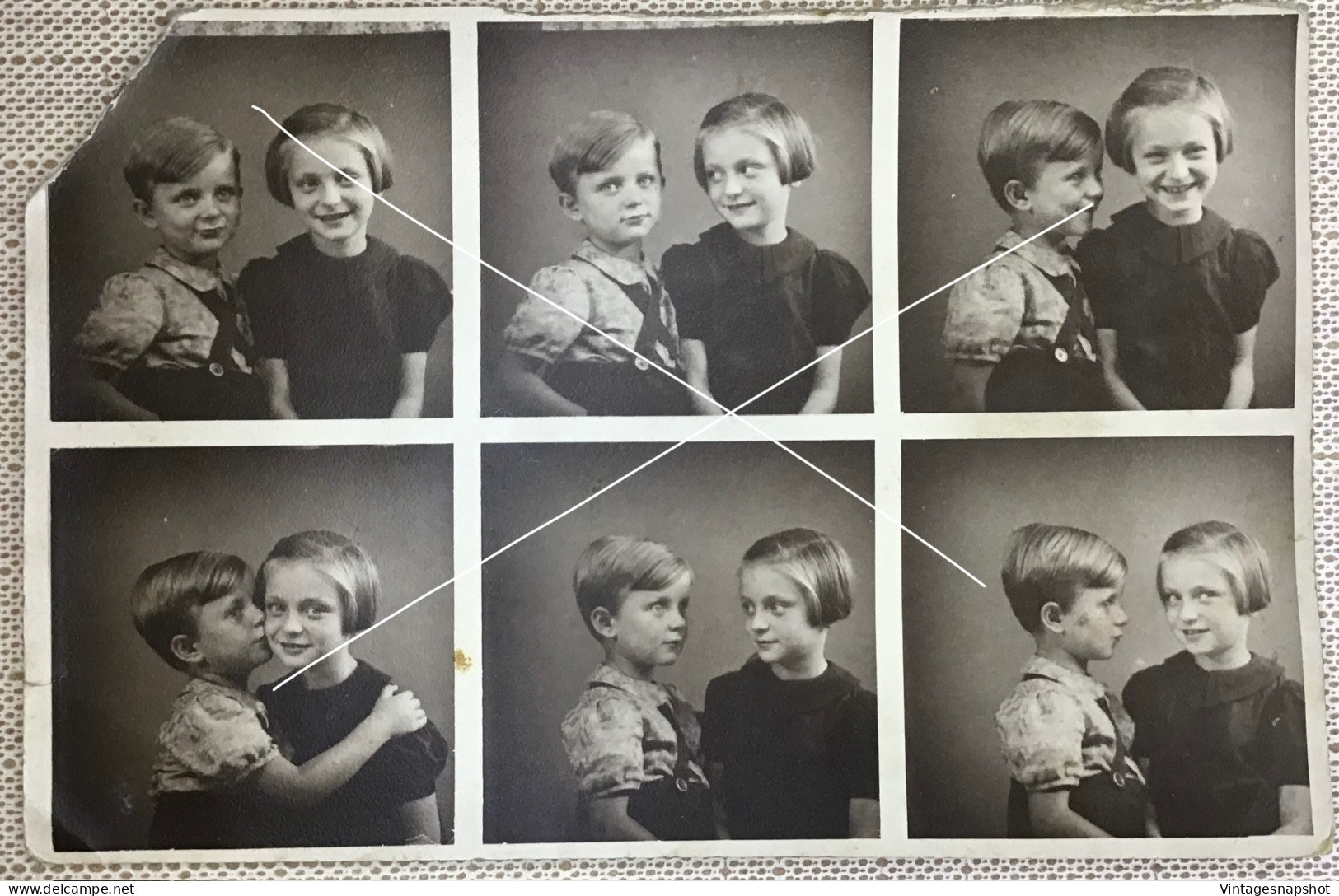 Tendre Portrait De Frère Et Sœur Enfants X 6 Polyfoto Vers 1940-1950 - Anonieme Personen