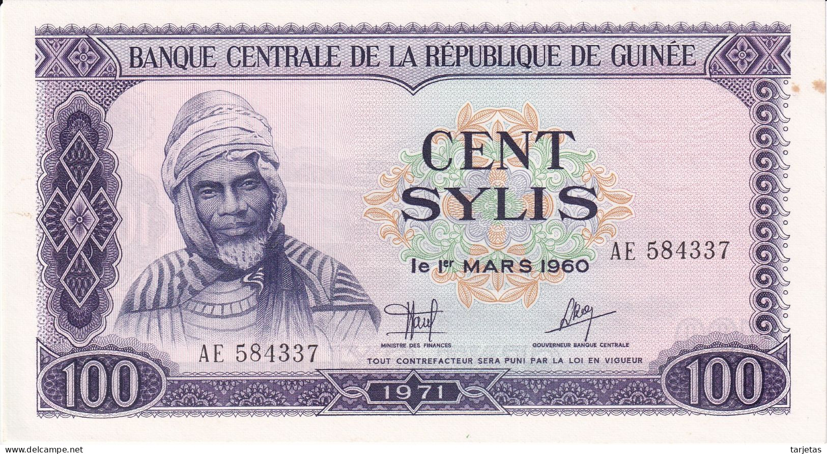 BILLETE DE GUINEA DE 100 SYLIS DEL AÑO 1960 SIN CIRCULAR (UNC) (BANKNOTE) - Guinée