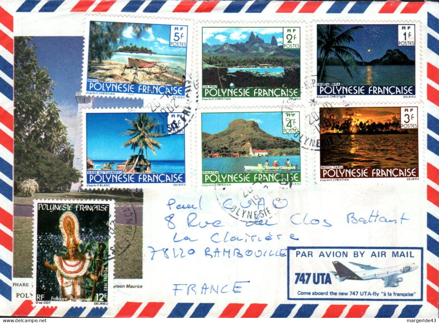 POLYNESIE AFFRANCHISSEMENT COMPOSE SUR LETTRE POUR LA FRANCE 1982 - Storia Postale