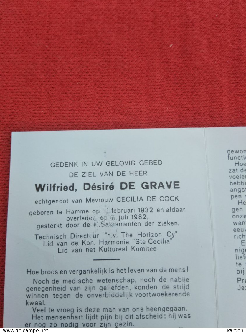 Doodsprentje Wilfried Désiré De Grave / Hamme 02/1932 - 7/1982 ( Cecilia De Cock ) - Religion & Esotérisme