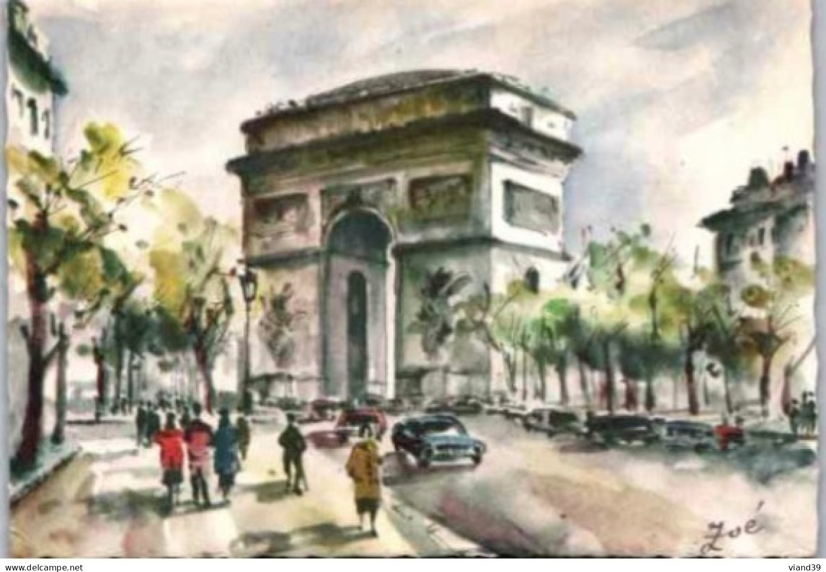 PARIS. -  Arc De Triomphe De L'Etoile D"après Une Aquarelle Signée Zoé.     Non Circulée - Triumphbogen