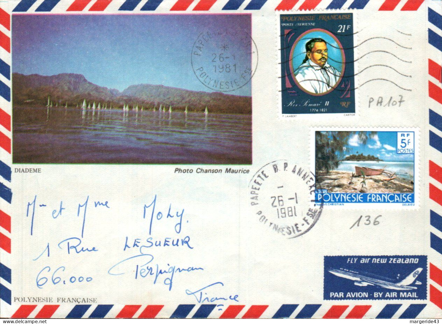 POLYNESIE AFFRANCHISSEMENT COMPOSE SUR LETTRE POUR LA FRANCE 1981 - Storia Postale