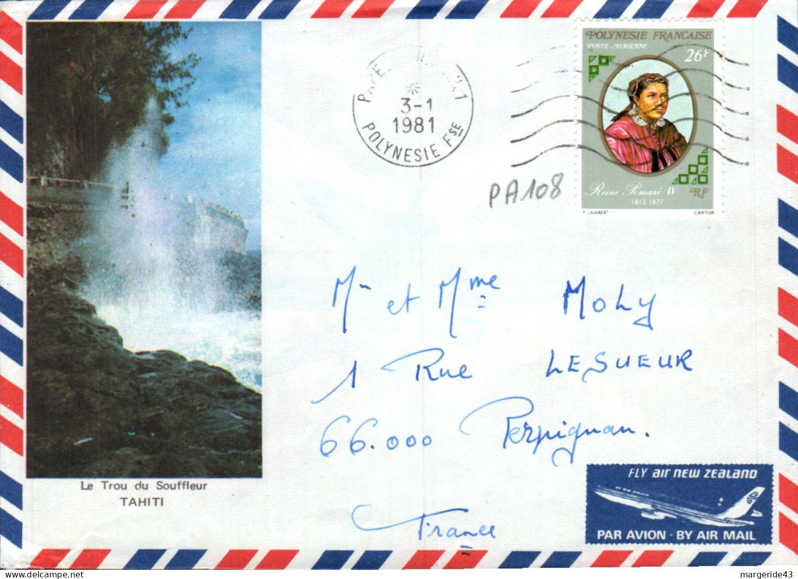 POLYNESIE SEUL SUR LETTRE POUR LA FRANCE 1981 - Cartas & Documentos