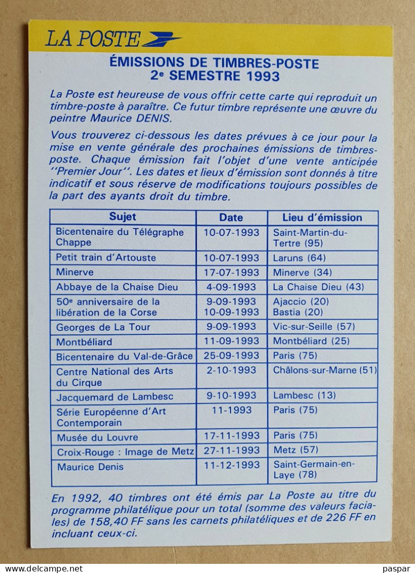 Calendrier Des émissions Philatéliques 1993 2ème Semestre "Les Muses" Maurice Denis - La Poste - Documents De La Poste