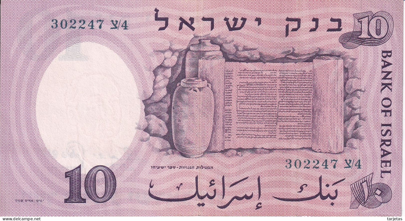 BILLETE DE ISRAEL DE 10 SHEQALIM DEL AÑO 1958 SIN CIRCULAR (UNC)(BANKNOTE) - Israël