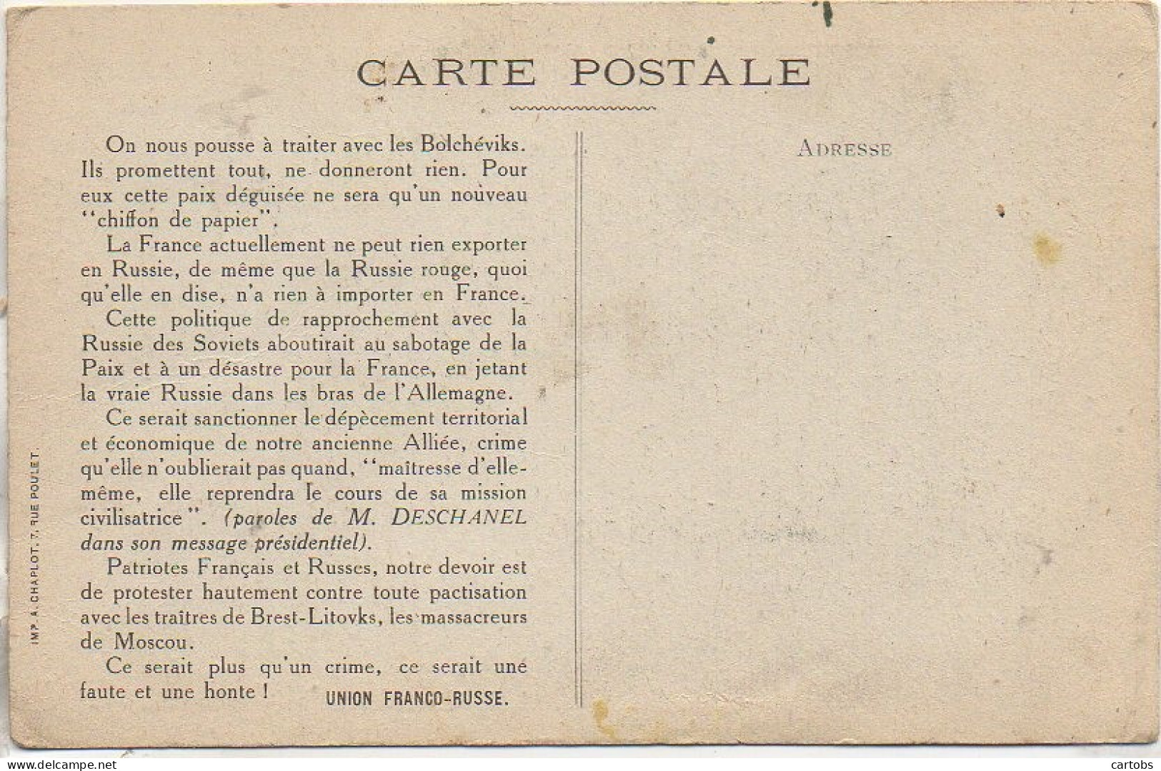 Politique  Union Franco-Russe Pour La Défense Des Intérêts Français Et Russes - Events