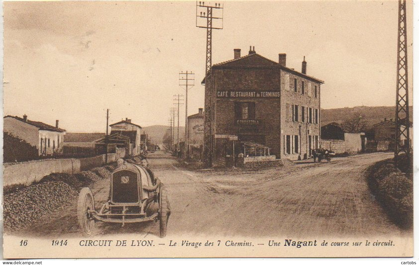 CIRCUIT De LYON 1914  - Le Virage Des 7 Chemins - Une NAGANT De Course Sur Le Circuit - Other & Unclassified