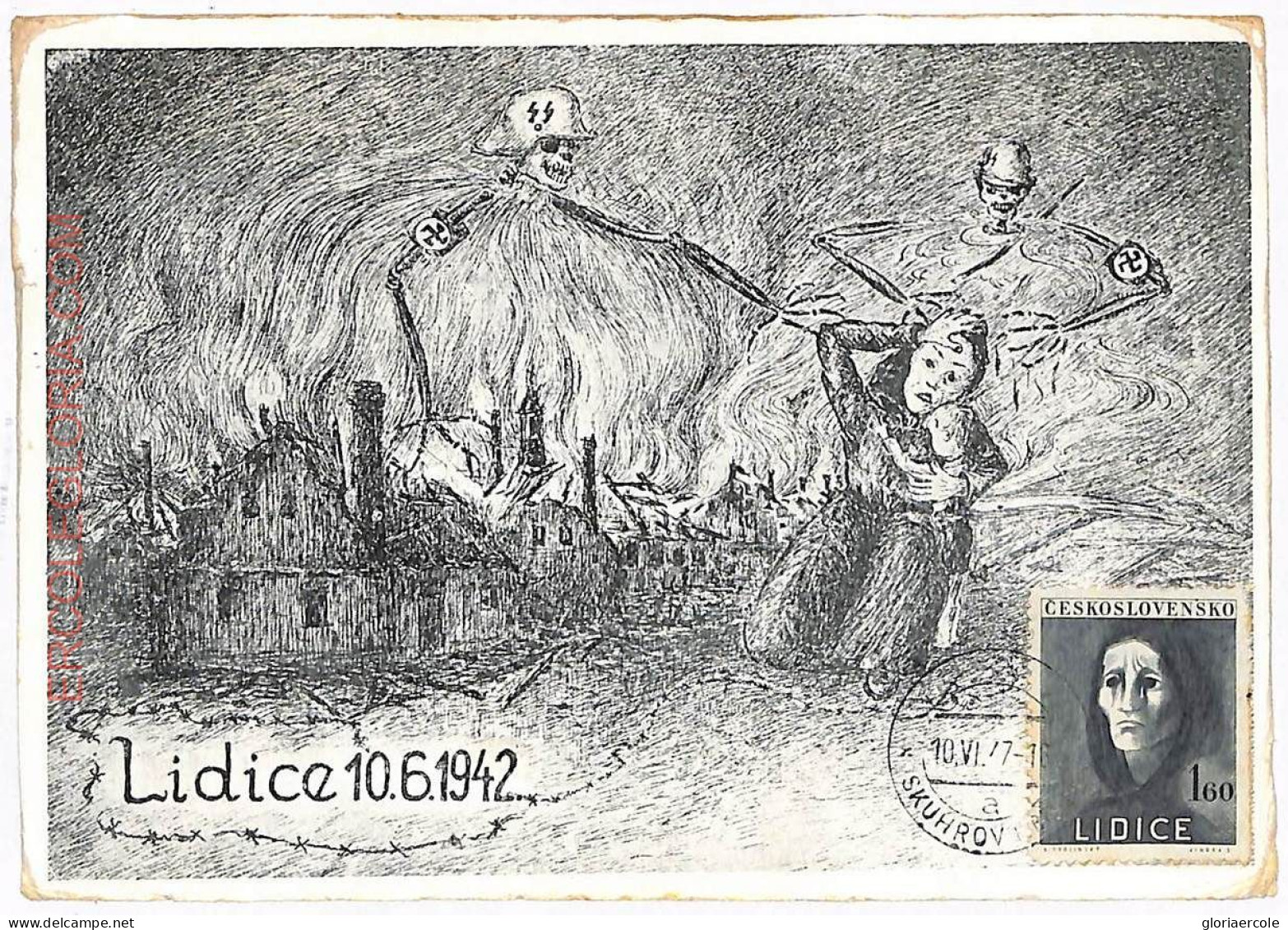 Ad8732 - Czechoslovakia - POSTAL HISTORY - Maximum Card 1947 LIDICE Massacre - Tschechische Republik