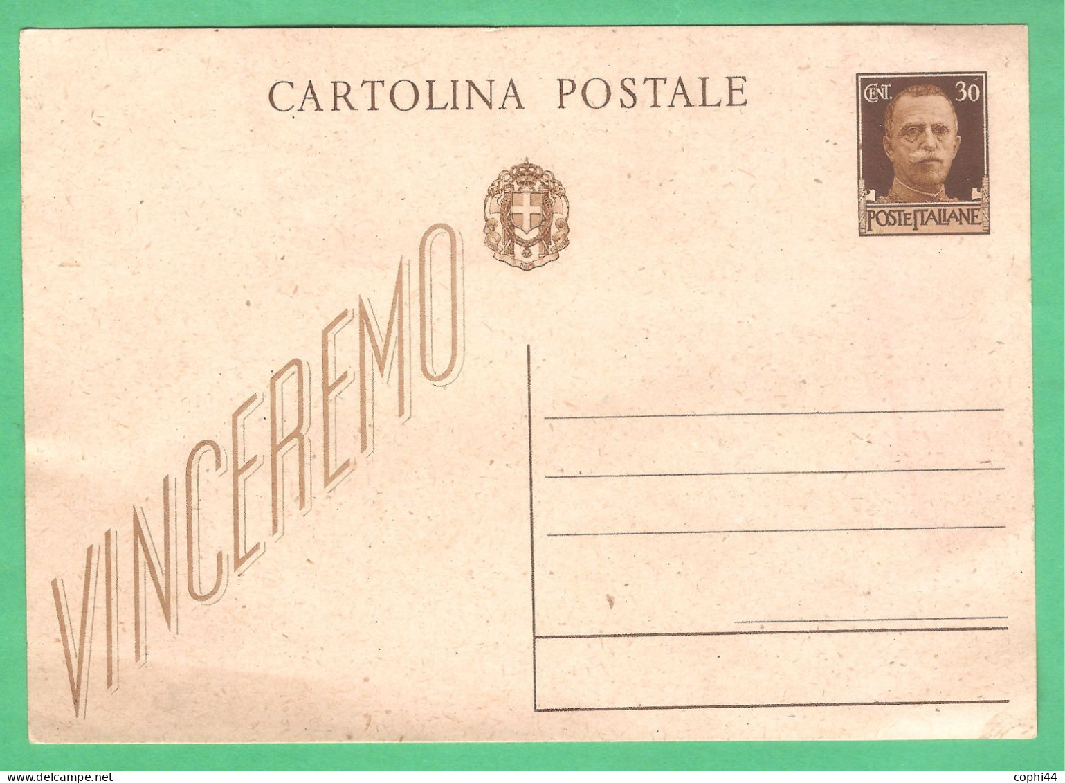 REGNO D'ITALIA 1942 CARTOLINA POSTALE VEIII VINCEREMO 30 C Bruno (FILAGRANO C98) NUOVA Segni Di Inchiostro Sul Retro - Ganzsachen