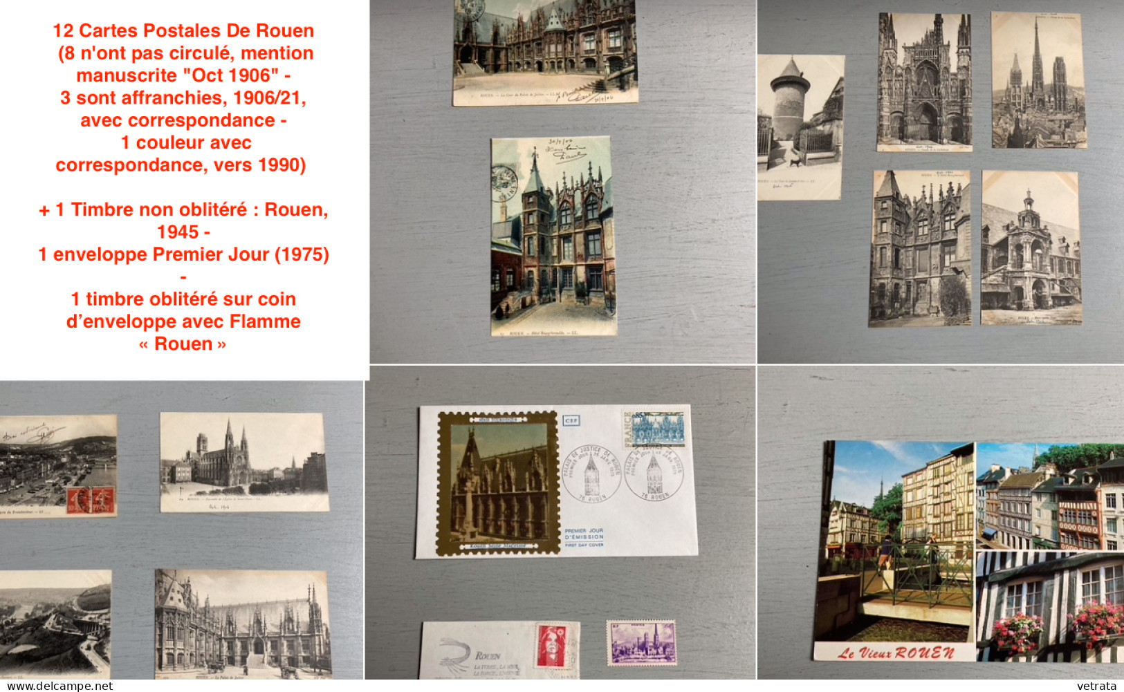 12 Cartes Postales De Rouen (8 N'ont Pas Circulé, Mention Manuscrite "Oct 1906" - 3 Sont Affranchies, 1906/21, Avec Corr - Rouen