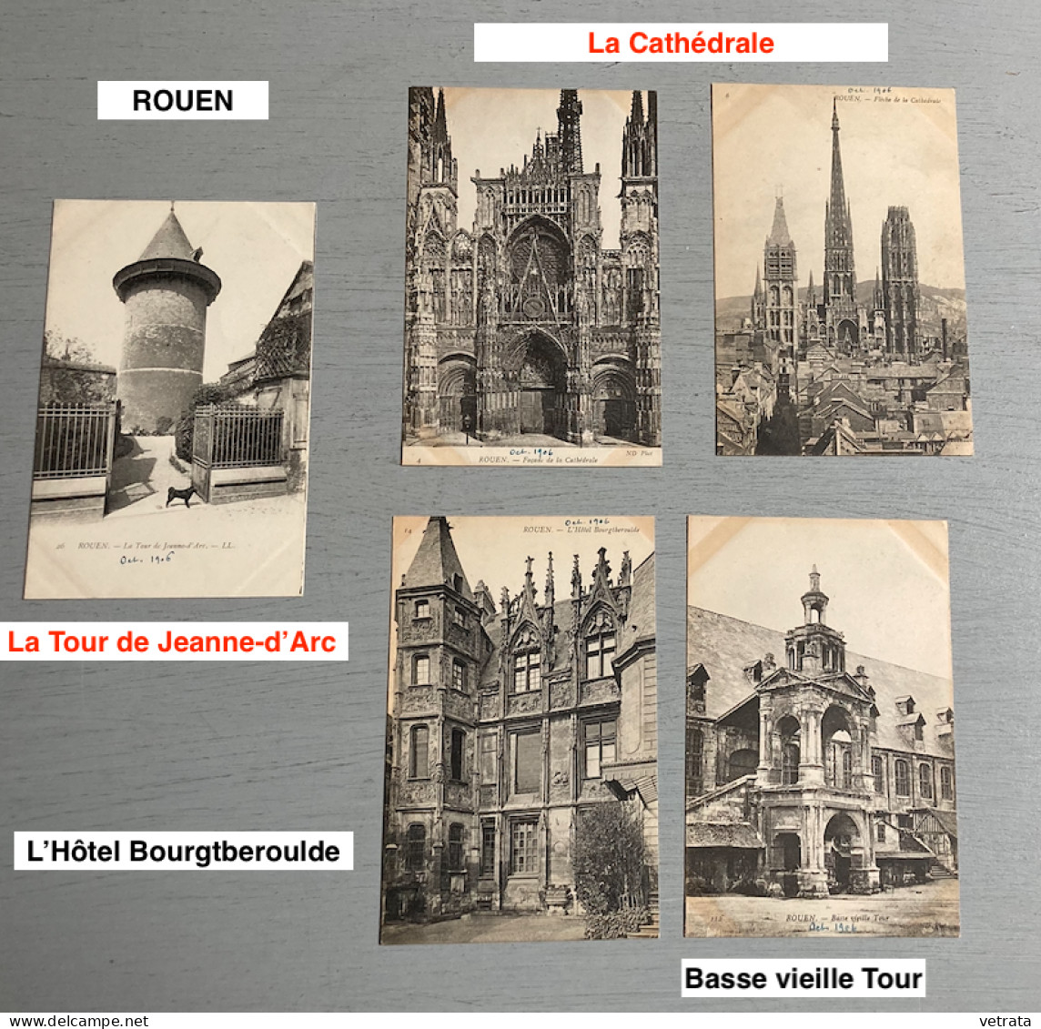 12 Cartes Postales De Rouen (8 N'ont Pas Circulé, Mention Manuscrite "Oct 1906" - 3 Sont Affranchies, 1906/21, Avec Corr - Rouen