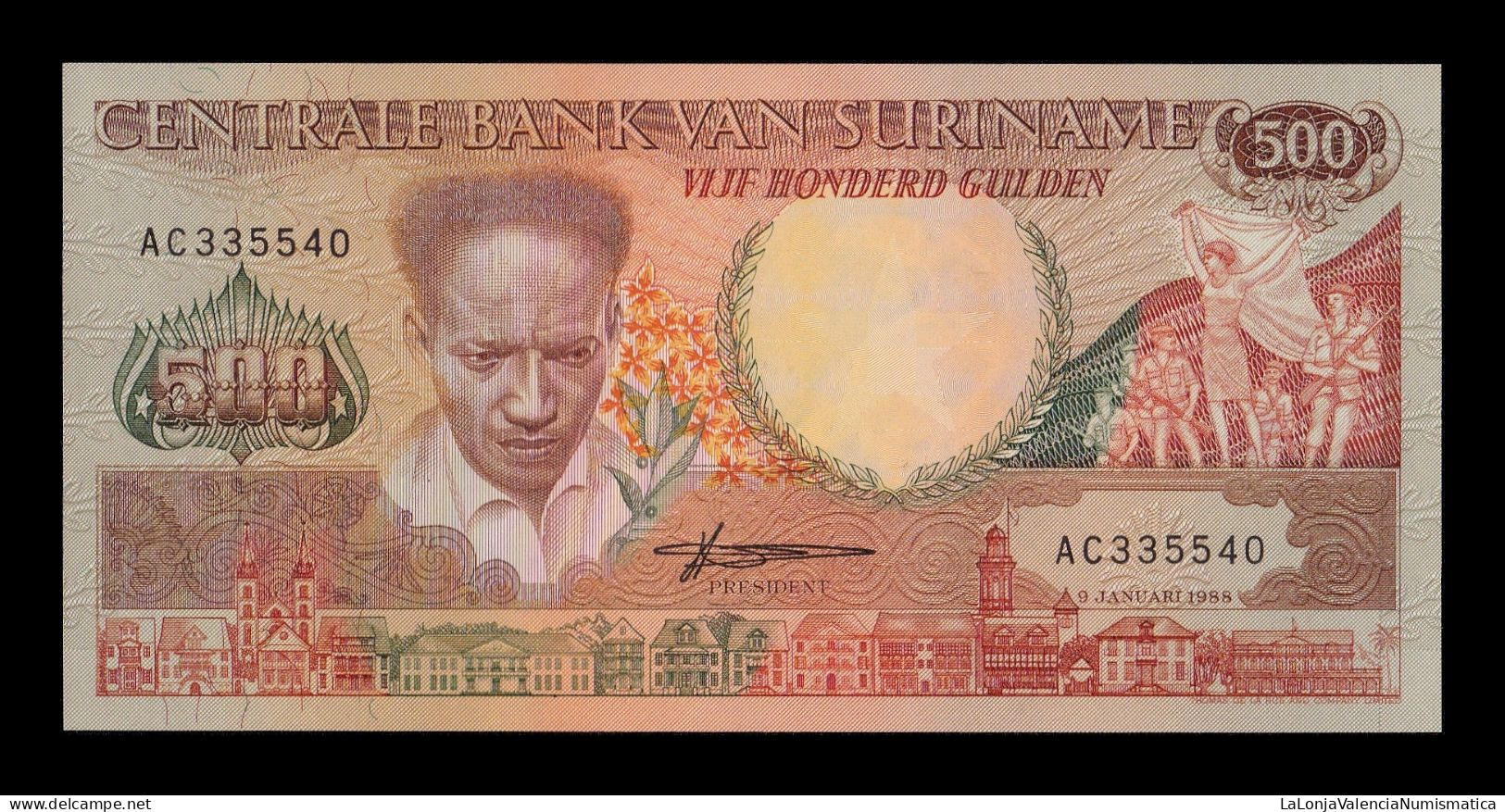 Surinam Suriname 500 Gulden 1988 Pick 135b Sc Unc - Suriname