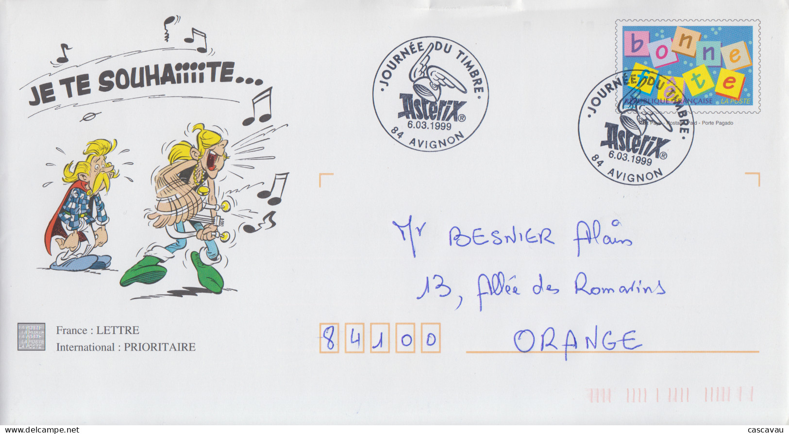 Enveloppe    Prêt  à  Poster    FRANCE     BONNE  FETE    ASTERIX    Journée  Du  Timbre   AVIGNON   1999 - PAP: Sonstige (1995-...)