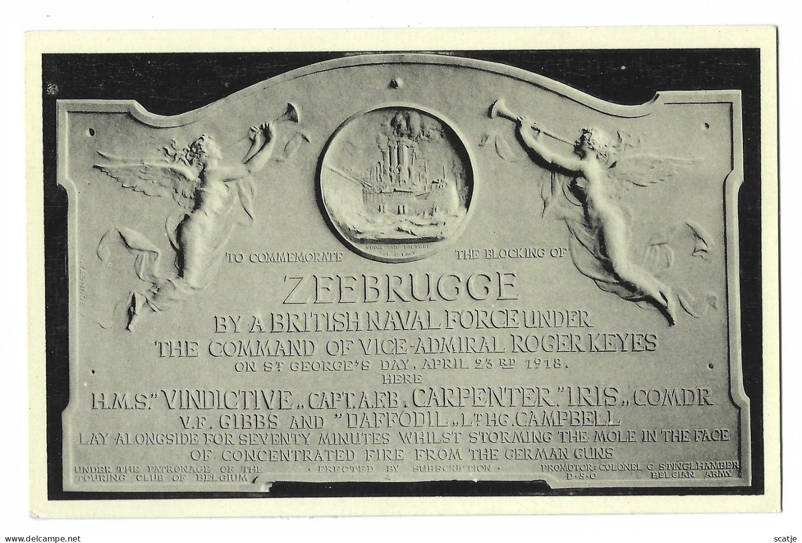 Zeebrugge   -   La Tablette Du "Vindictive"   -   1918 - Monuments Aux Morts