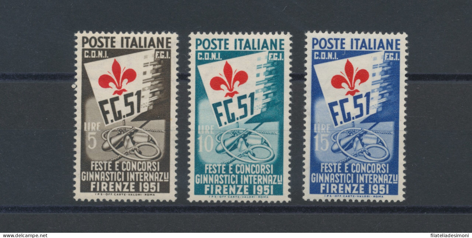 1951 Italia - Repubblica , Giochi Ginnici, 3 Valori, N. 661/63, MNH** - Sonstige & Ohne Zuordnung