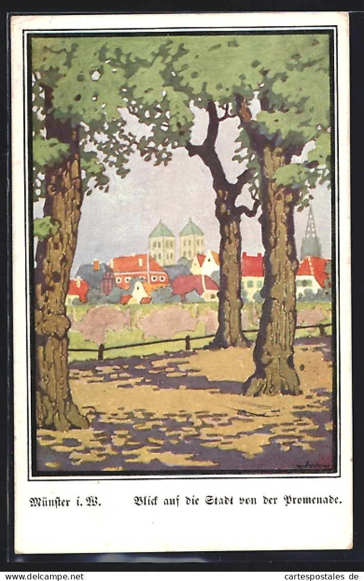 Künstler-AK Sign. Von Sydow: Münster I. W., Blick Von Der Promenade Auf Die Stadt  - Muenster