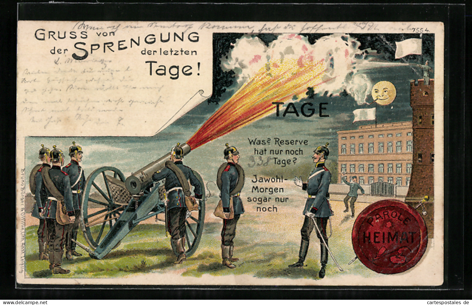 Lithographie Sprengung Der Letzten Tage, Soldaten Schiessen Auf Die Kaserne  - Weltkrieg 1914-18