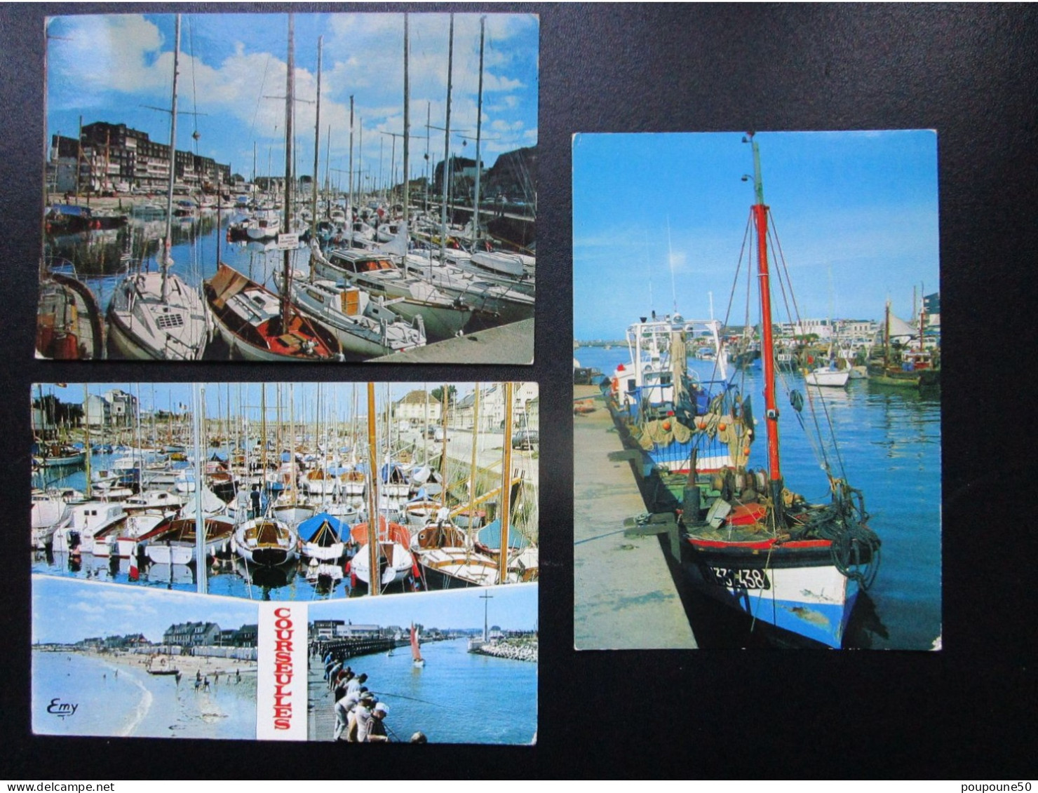 CP 14 Calvados COURSEULLES Sur MER -  LOT De 3 Cartes - Le Port  Chalutier Bateaux De Pêche - Bassin De Plaisance  1970 - Courseulles-sur-Mer