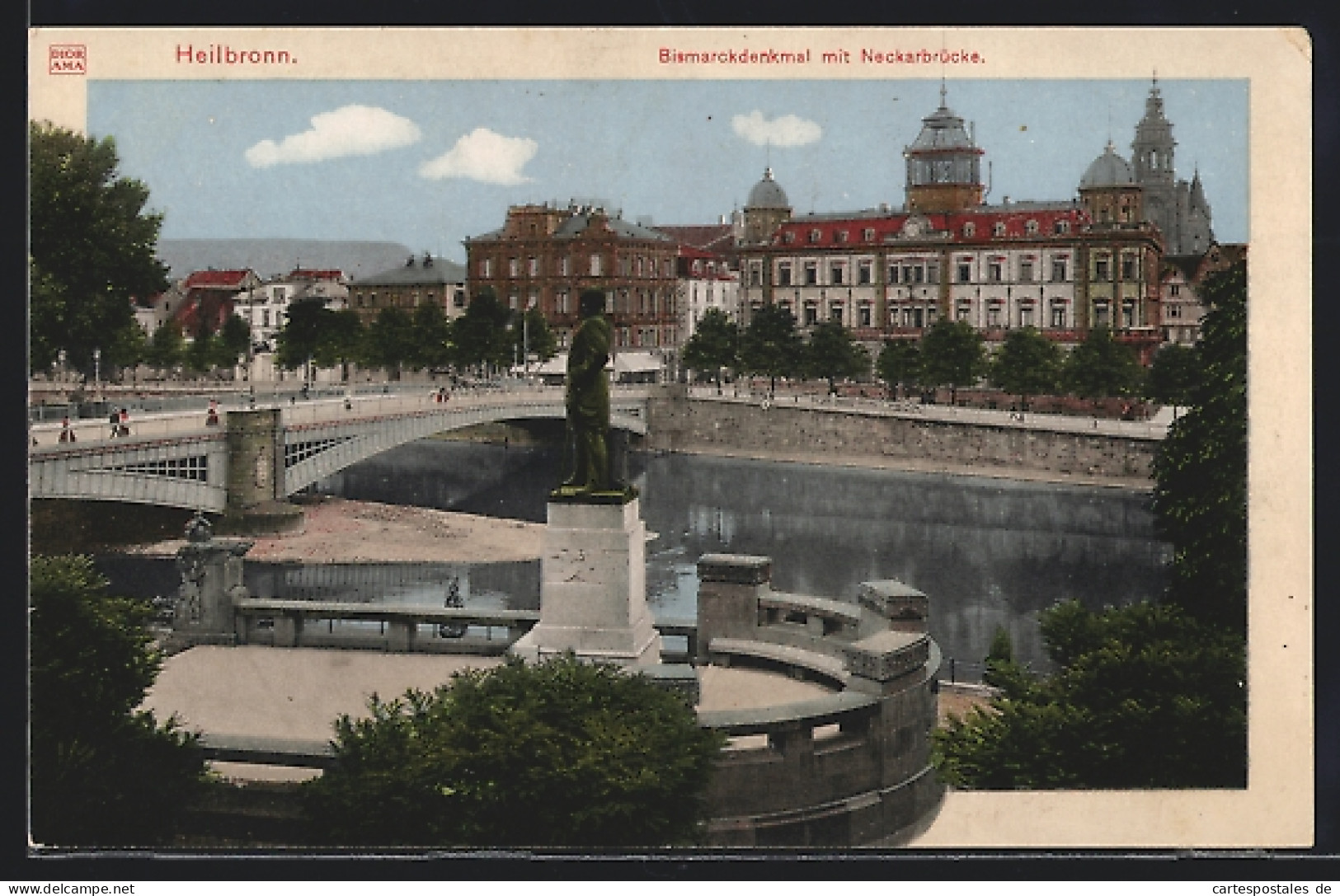 AK Heilbronn, Bismarckdenkmal Mit Neckarbrücke  - Heilbronn