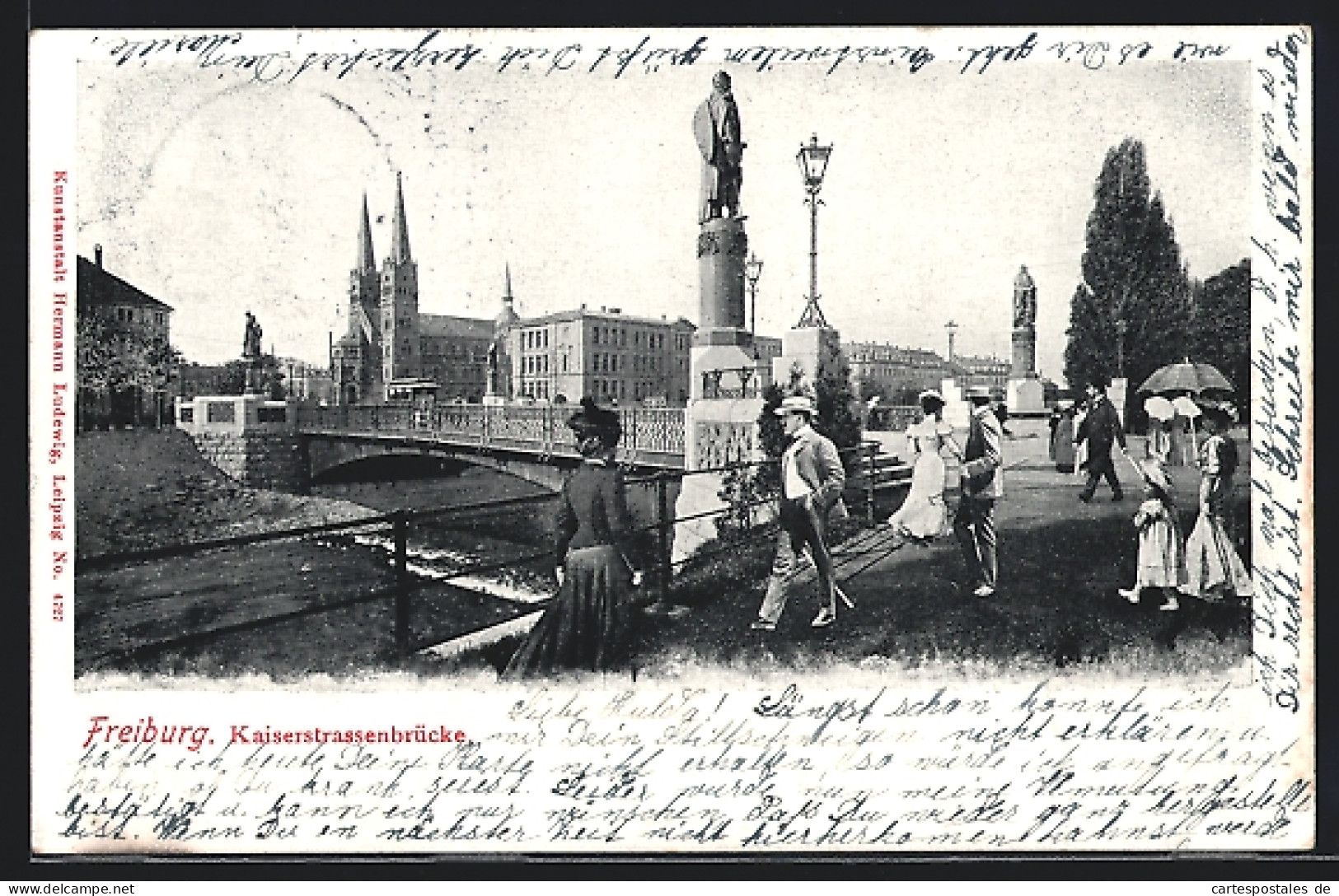 AK Freiburg I. B., Passanten An Der Kaiserstrassenbrücke  - Freiburg I. Br.