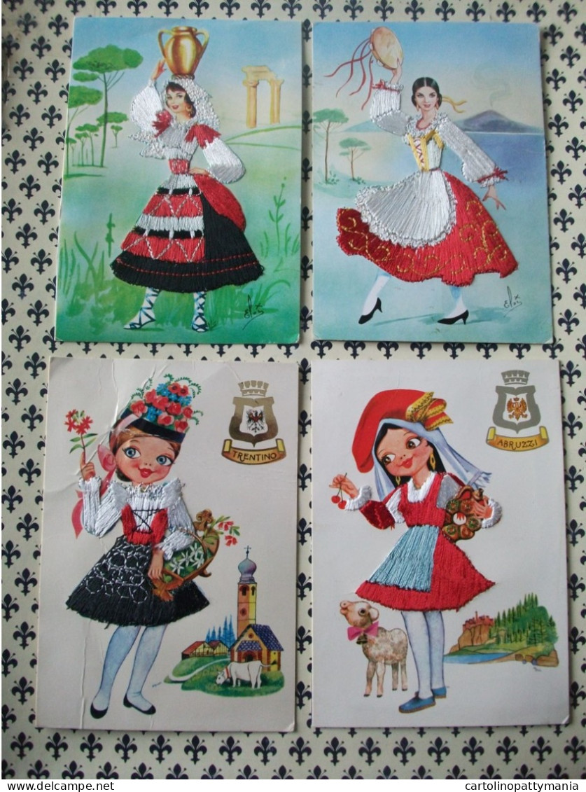 LOTTO 4 CARTOLINE - POSTCARD - DA COLLEZIONE - Costumi ITALIA Ricamate ABRUZZI TRENTINO LAZIO CAMPANIA - Embroidered