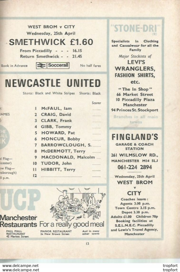 CO / PROGRAMME FOOTBALL Program MANCHESTER CITY England 1973 NEWCASTLE UNITED 24 Pages - Sport