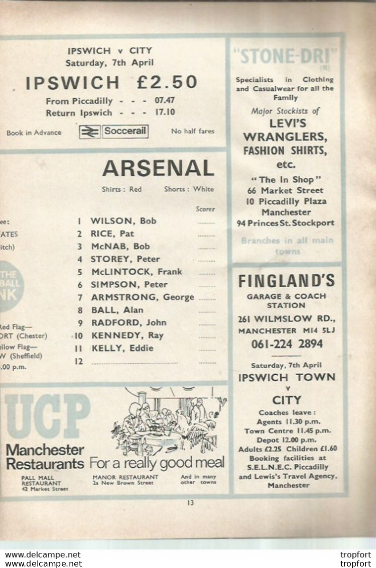 CO / PROGRAMME FOOTBALL Program MANCHESTER CITY England 1973 ARSENAL 24 Pages - Programma's