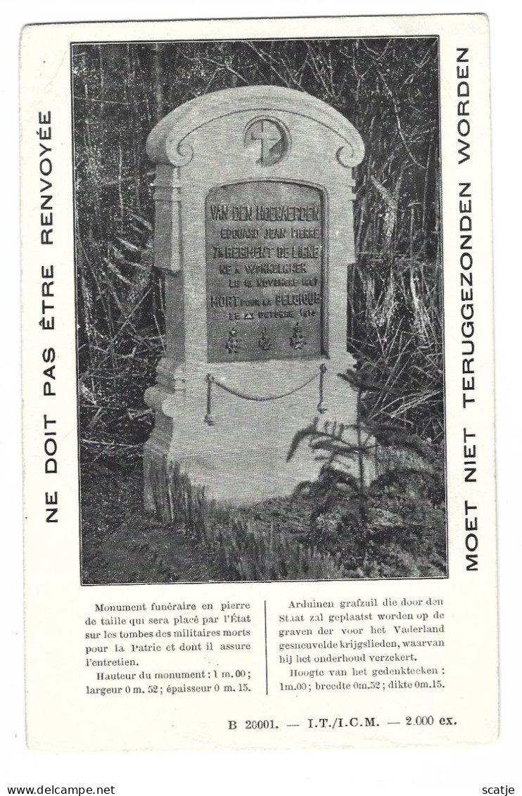 Arduinen Grafzuil Op De Graven Der Voor Het Vaderland Gesneuvelde Krijgslieden - Kriegerdenkmal