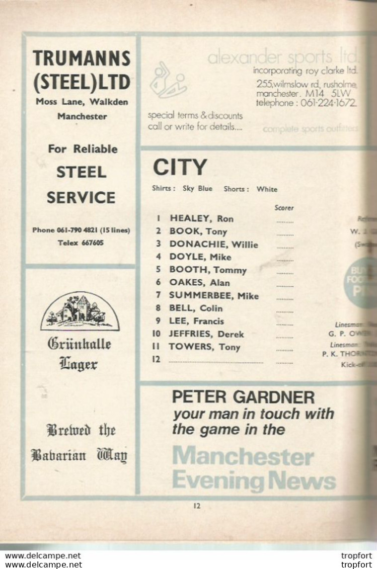 CO / PROGRAMME FOOTBALL Program MANCHESTER CITY England 1973 SHEFFIELD UNITED 24 Pages - Programas